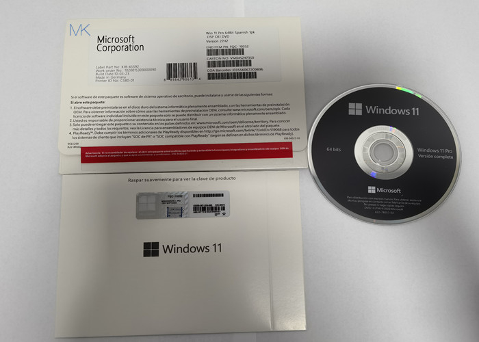 Versão 22H2 espanhola 64-bit do OEM DVD de FQC-10529 Microsoft Windows 11 pro