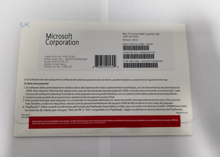 Caixa física espanhola DirectX 9 do OEM DVD da casa de Microsoft Windows 11 ou mais atrasado com o motorista de WDDM 1,0